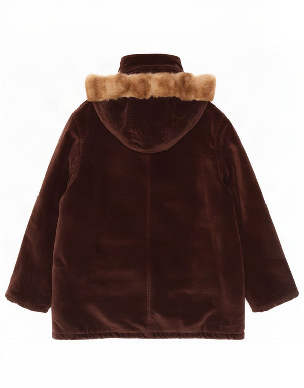 Vintage mujer con capucha terciopelo Parka chaqueta Reino Unido 18 XL marrón