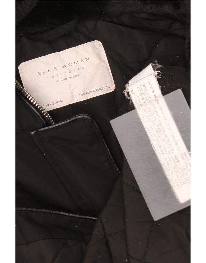 Zara Mujer Chaqueta Cortavientos Con Capucha ES 40 XL Poliéster Negro