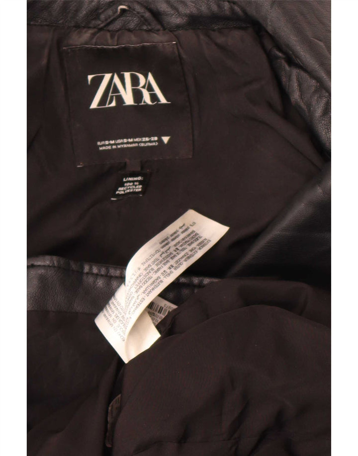 Zara Chaqueta Biker De Piel Sintética De Gran Tamaño para Mujer UK 10 Small Poliéster Negro