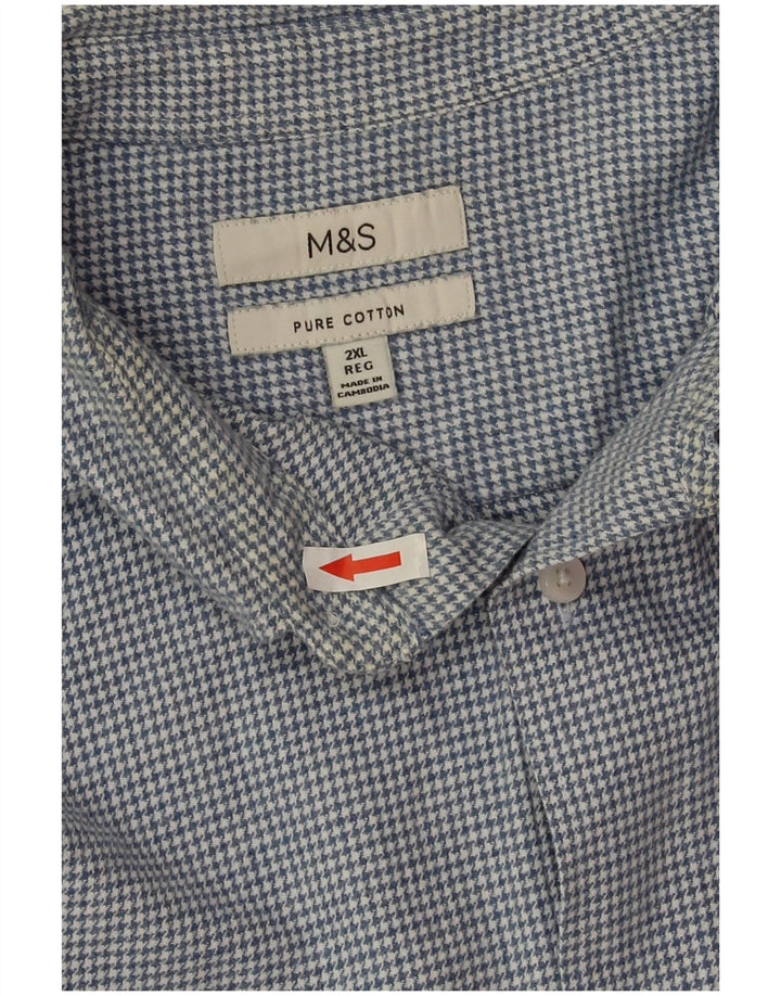 Marks & Spencer Camisa de franela para hombre 2XL Algodón de pata de gallo azul