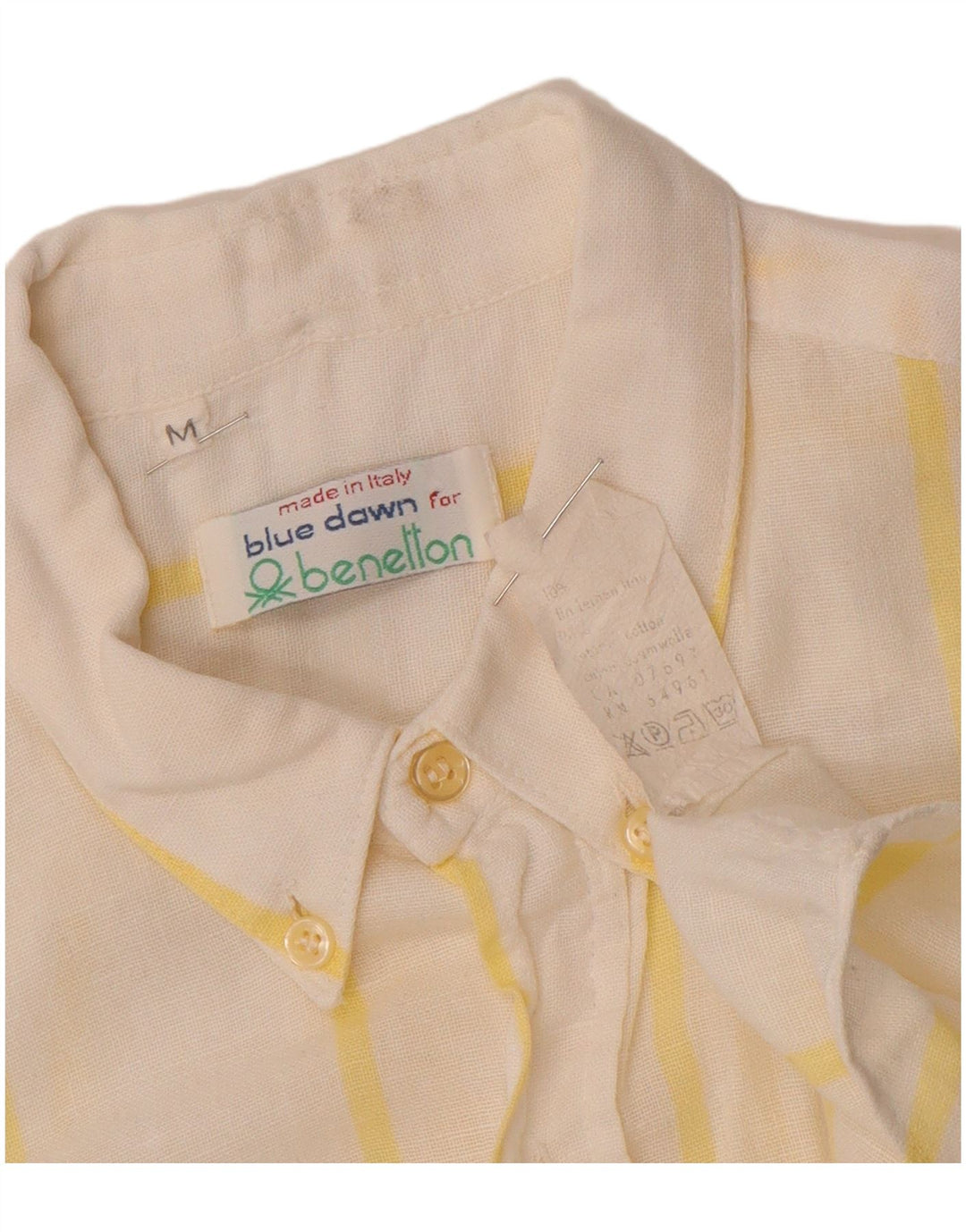 BENETTON Camisa Manga Corta Hombre Algodón Rayas Blanca Mediana