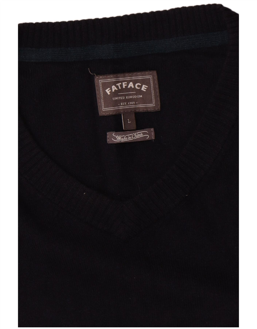 Jersey con cuello en V para hombre Fat Face Large Azul marino Algodón