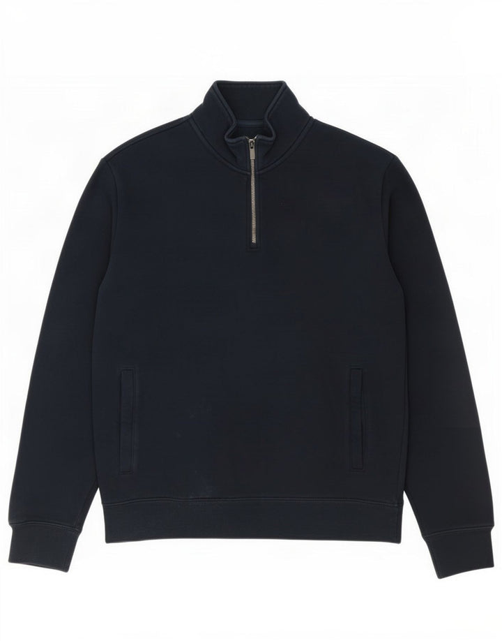 Marks & Spencer - Sudadera con cuello y cremallera para hombre, jersey de algodón azul marino mediano