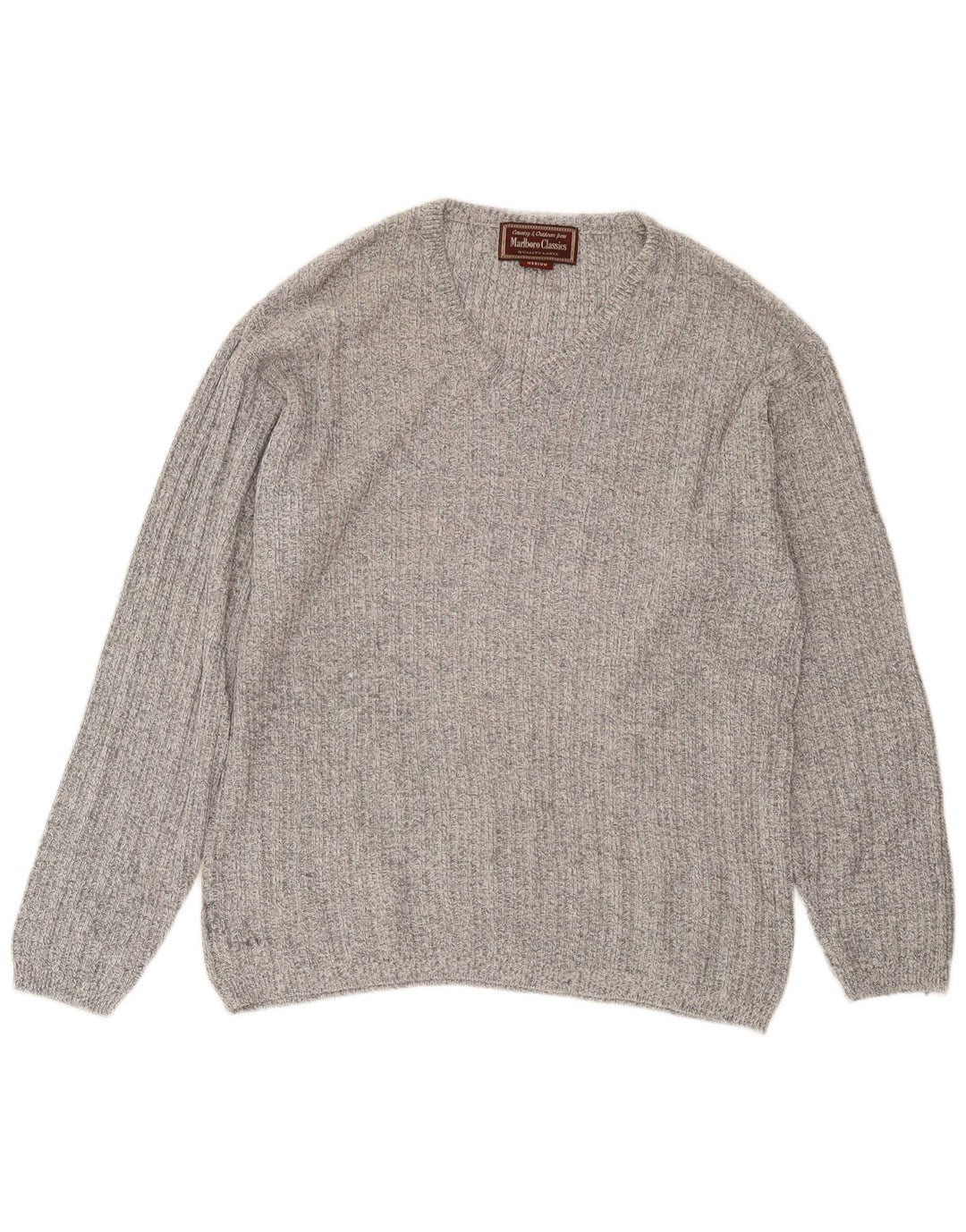 Marlboro Classics Jersey con cuello en V para hombre de algodón moteado gris medio