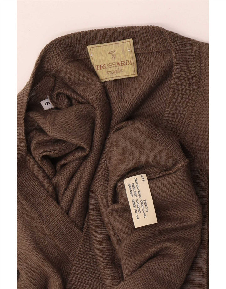 Trussardi Jersey Con Cuello De Pico Large De Lana Virgen Marrón