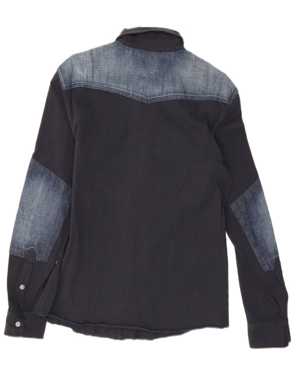 Camisa gráfica Gas para hombre Algodón color block en azul marino medio