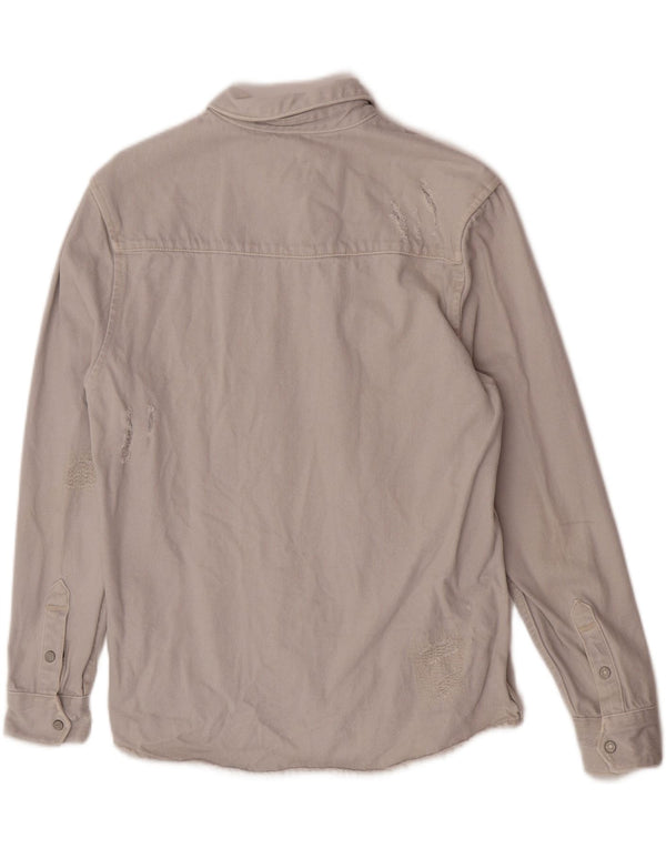 Zara Hombre Camisa Vaquera Desgastada De Corte Relajado Algodón Gris Medio