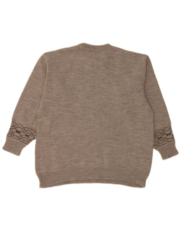 Vintage hombres cuello redondo jersey suéter grande gris feria isla