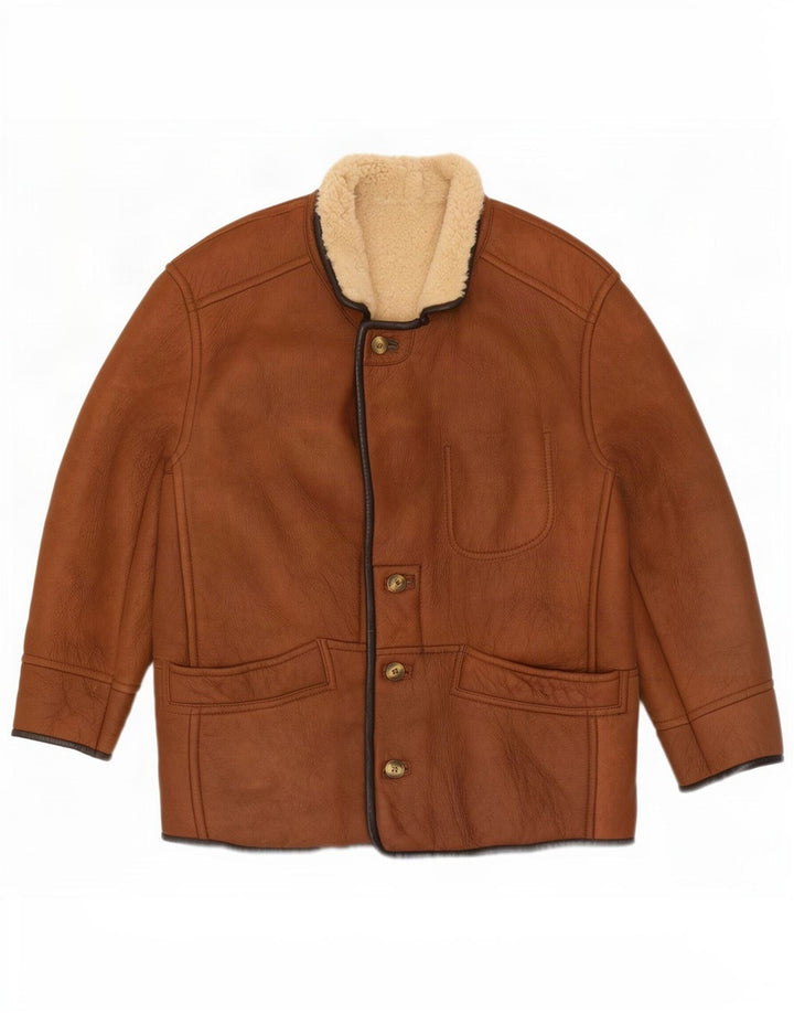Aston Chaqueta de cuero Sherpa para hombre Reino Unido 40 Grande Marrón