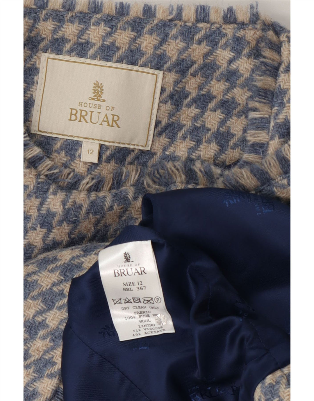 HOUSE OF BRUAR Chaqueta Blazer para Mujer Reino Unido 12 Lana de Pata de Gallo Azul Medio