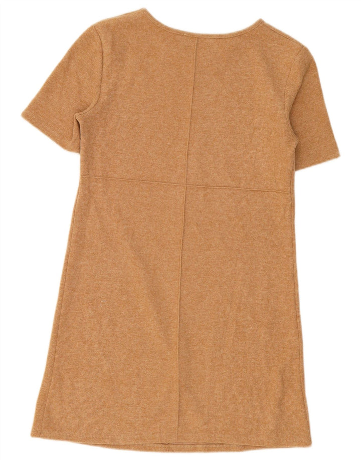 ZARA Mujer Vestido Jersey De Manga Corta UK 42 Medium Beige