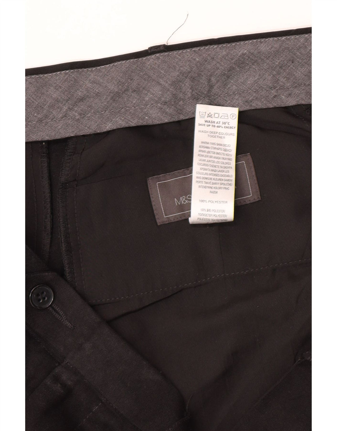Marks & Spencer Pantalón de traje de corte regular para hombre W40 L31 Poliéster negro