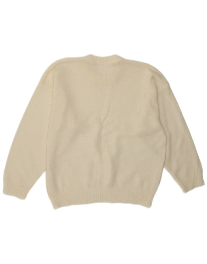 Vintage mujer cuello redondo jersey suéter Reino Unido 14 medio blanco apagado