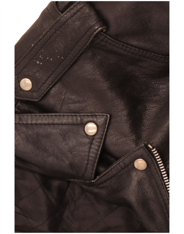VINTAGE Chaqueta biker de cuero para mujer Reino Unido 14 Cuero negro mediano