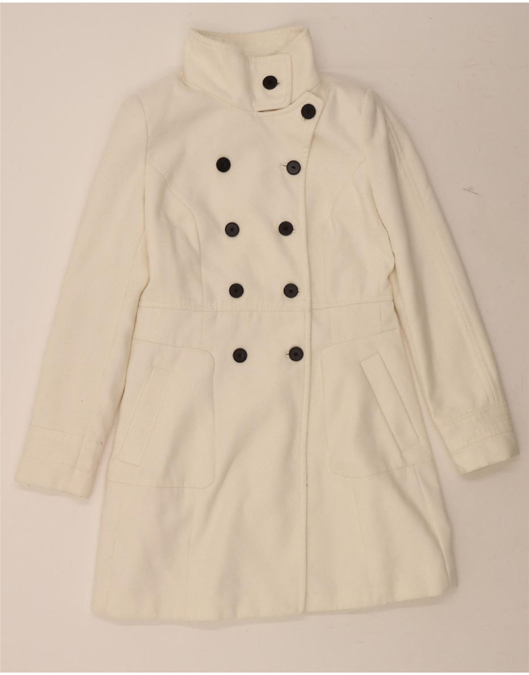 ZARA Mujer Abrigo Cruzado UK 44 Large Poliéster Blanco