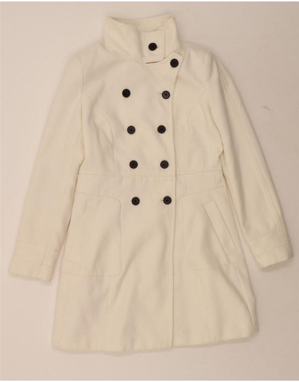 ZARA Mujer Abrigo Cruzado UK 44 Large Poliéster Blanco