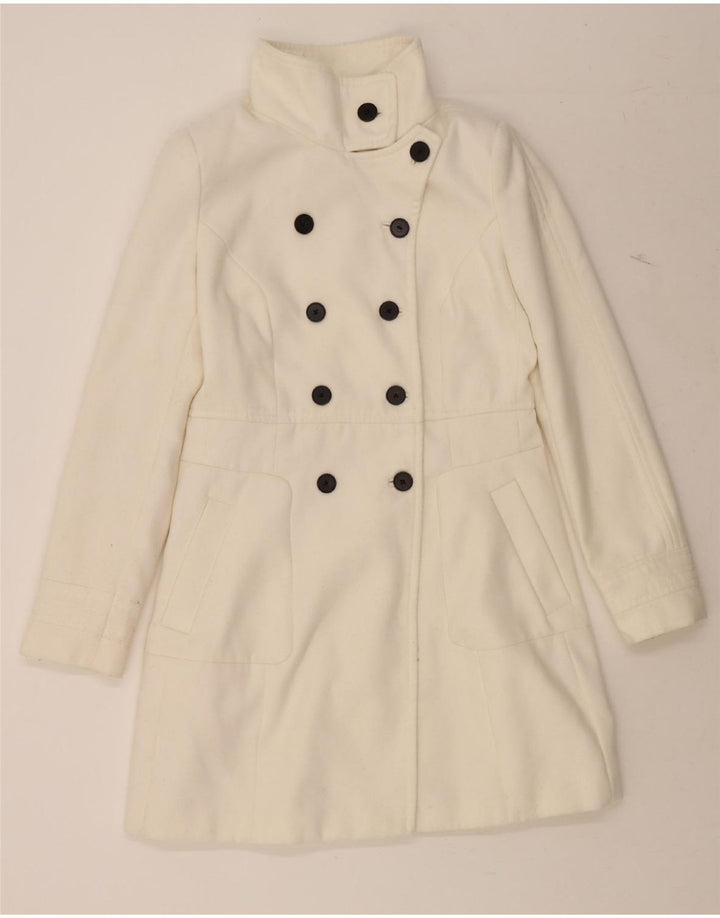 ZARA Mujer Abrigo Cruzado UK 44 Large Poliéster Blanco