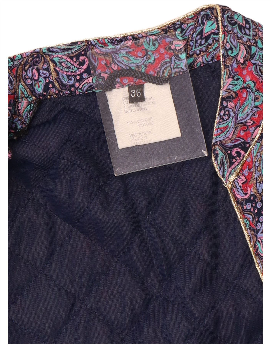 Chaqueta acolchada vintage para mujer IT 36 Pequeña Púrpura Paisley Viscosa