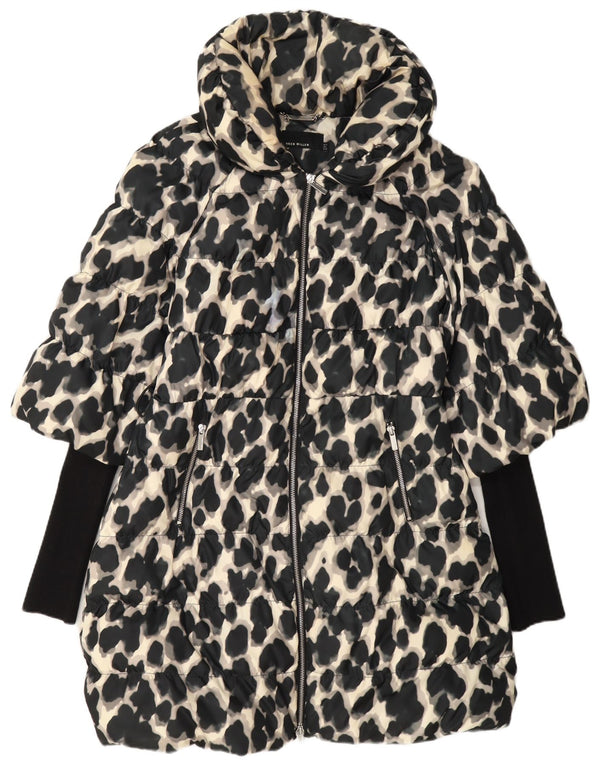 Karen Millen Abrigo acolchado para mujer UK 40 Mediano Negro Estampado animal Poliéster