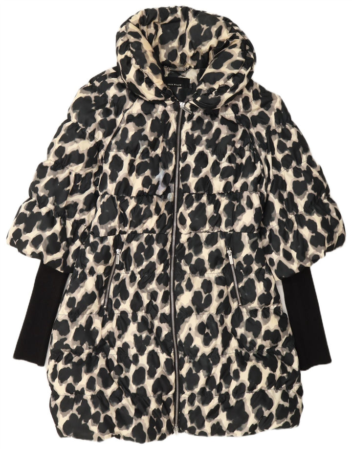 Karen Millen Abrigo acolchado para mujer UK 40 Mediano Negro Estampado animal Poliéster