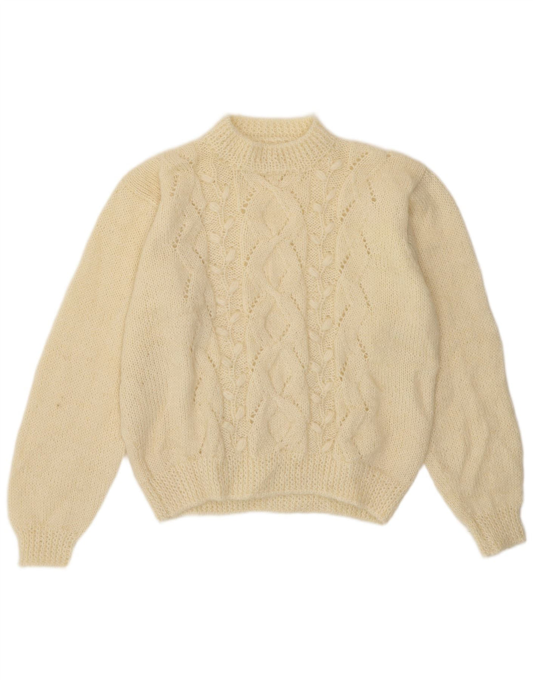 Vintage mujer tortuga cuello jumper suéter Reino Unido 14 medio apagado blanco geométrico
