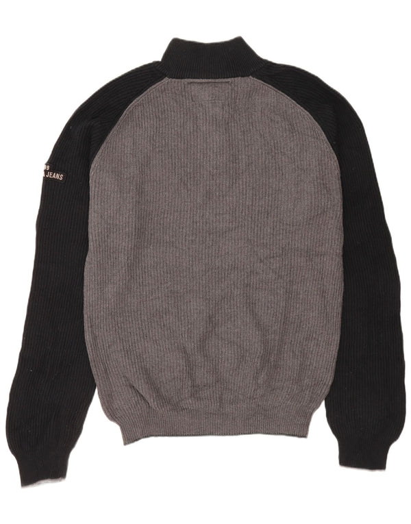 Nautica Jersey con cuello y cremallera para hombre, talla 2XL, algodón gris con bloques de color