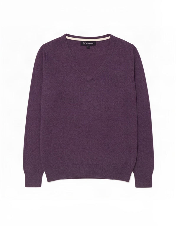 Crew Clothing Suéter con Cuello en V para Mujer UK 8 Small Algodón Púrpura