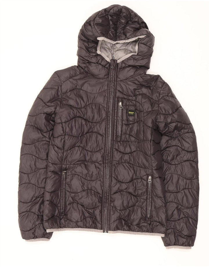 Blauer Chaqueta Acolchada Acolchada con Capucha para Mujer UK 40 Grande Poliamida Negra