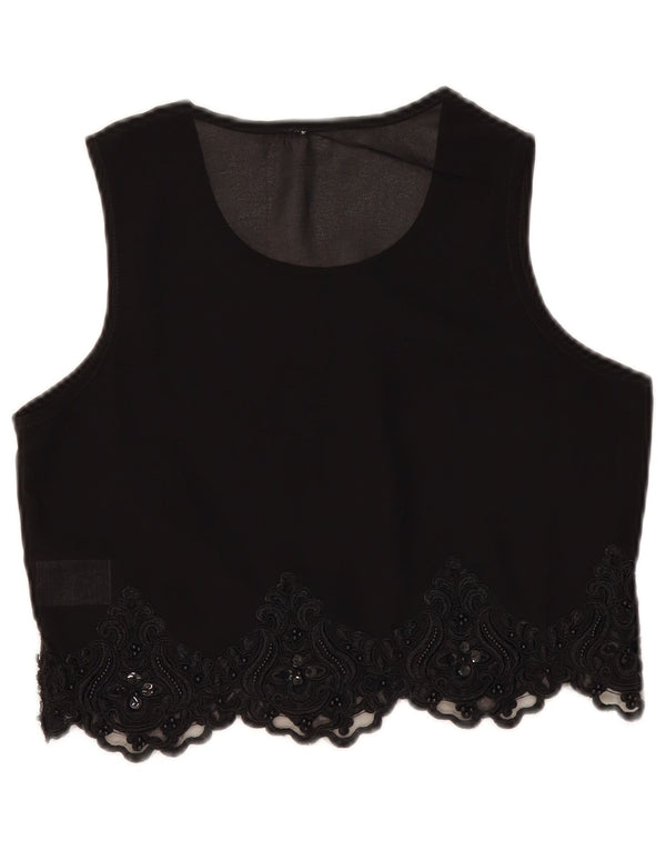 Vintage mujer crop ver a través de blusa Top Reino Unido 10 pequeño negro Paisley