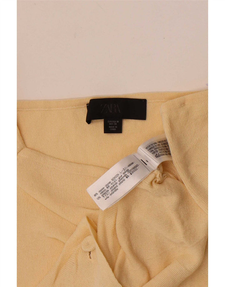 Zara Mujer Crop Blusa Top UK 42 Viscosa Amarilla Mediana