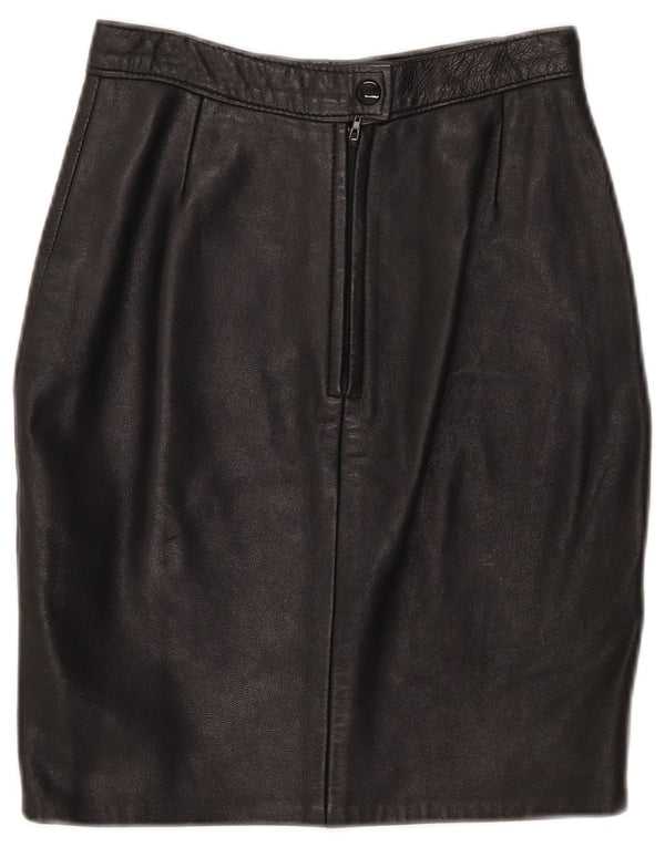 Vintage mujer cuero lápiz falda Reino Unido 10 pequeño W25 negro