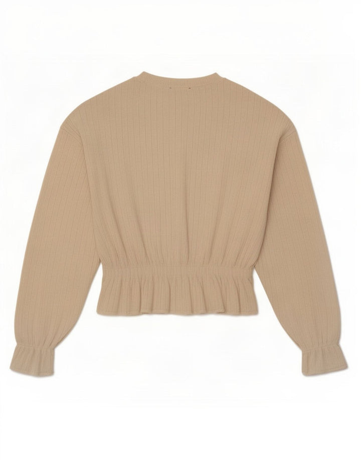 Zara Mujer Blusa De Ajuste Relajado Top UK 10 Small Beige Poliéster