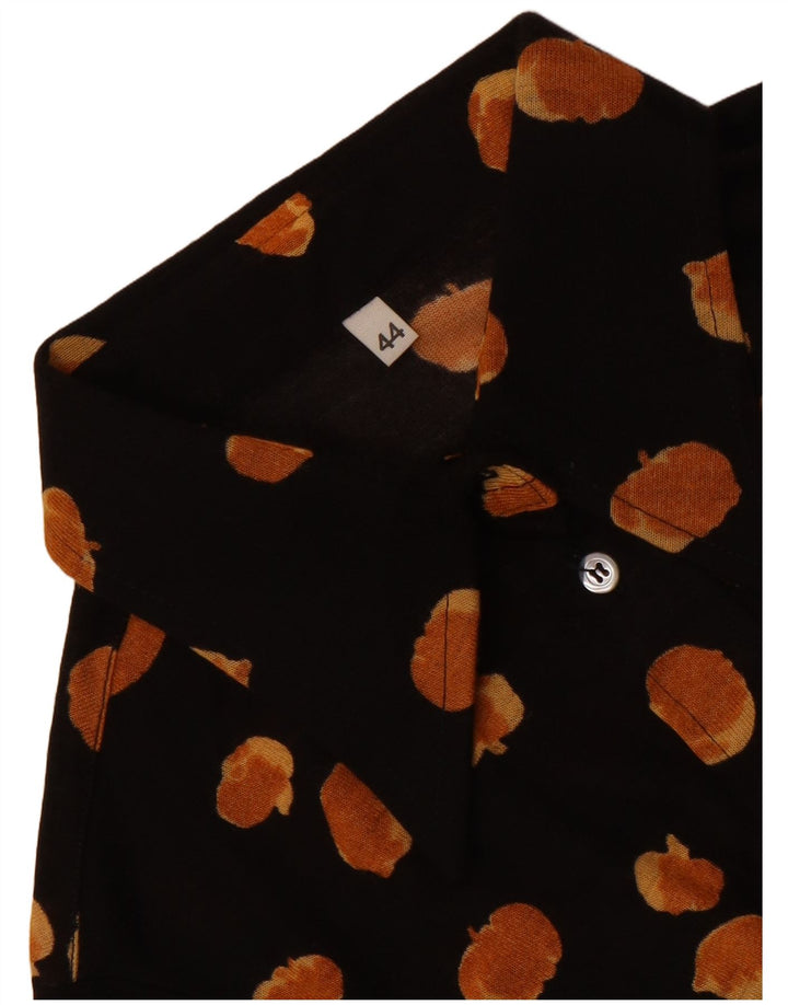 Vintage mujer patrón abstracto camisa blusa IT 44 medio negro