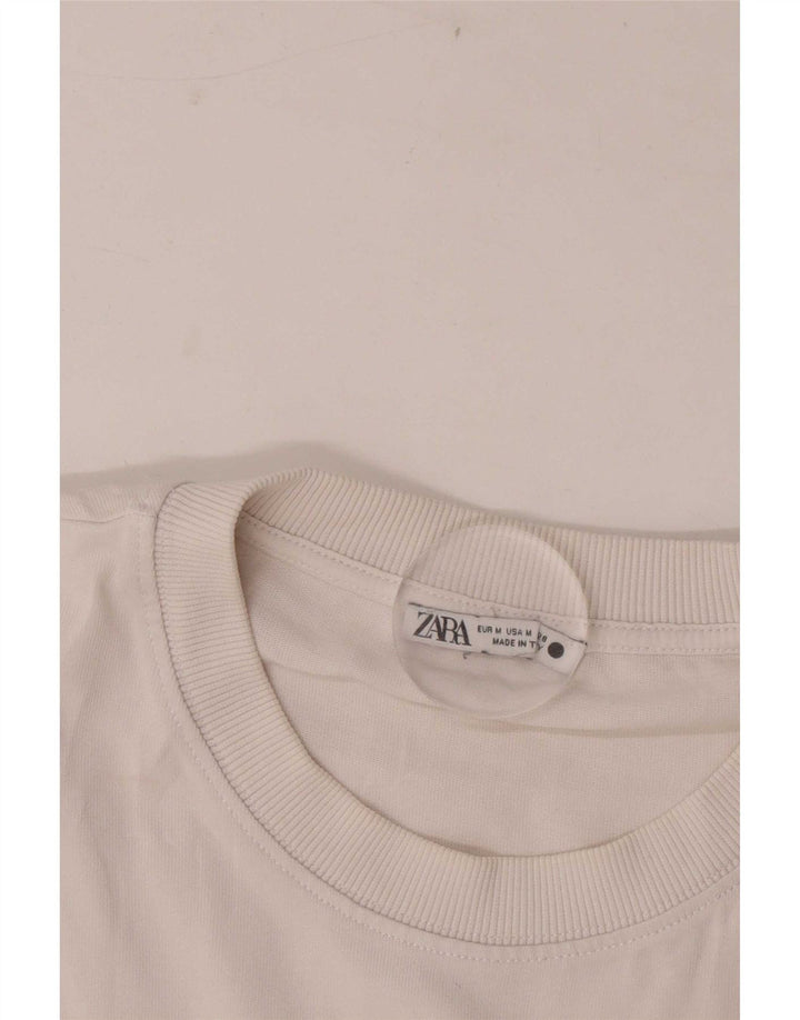 Zara Mujer Crop Camiseta Extragrande Top UK 44 Medium Blanco