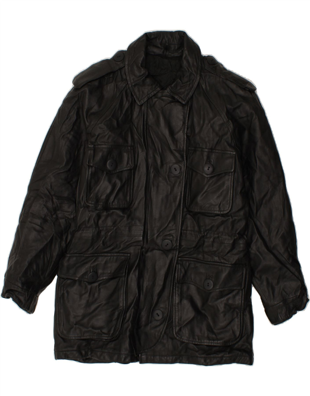 VINTAGE Womens Leather Jacket EU 40 Medium Black Leather Vintage Vintage and Second-Hand Vintage from Messina Hembry 