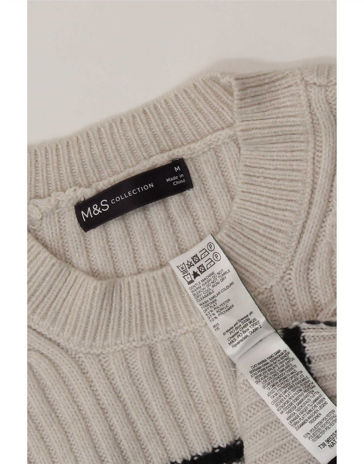 Marks & Spencer Suéter de cuello redondo para mujer UK 44 Mediano Beige Rayas