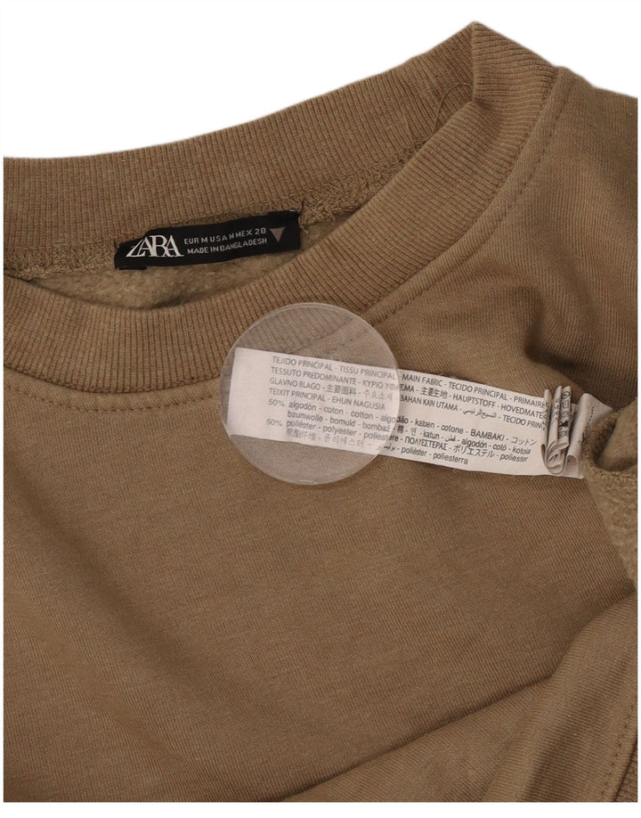 Zara Mujer Crop Sudadera Jumper UK 44 Algodón Beige Medio