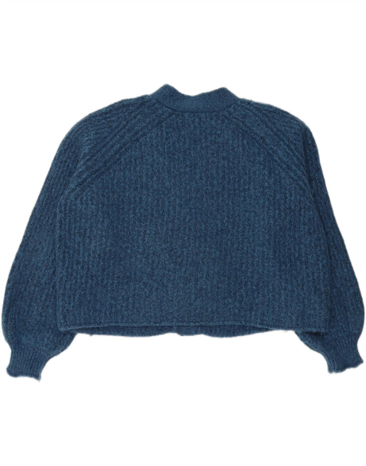Zara Mujer Crop Suéter Cárdigan Extragrande UK 46 Grande Poliéster Azul