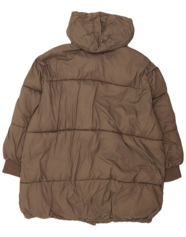 Zara Mujer Chaqueta Acolchada Extragrande Con Capucha UK 40 XL Nylon Marrón