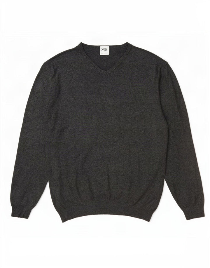 Zara Hombre Jersey Con Cuello En V Jersey 2XL Viscosa Gris