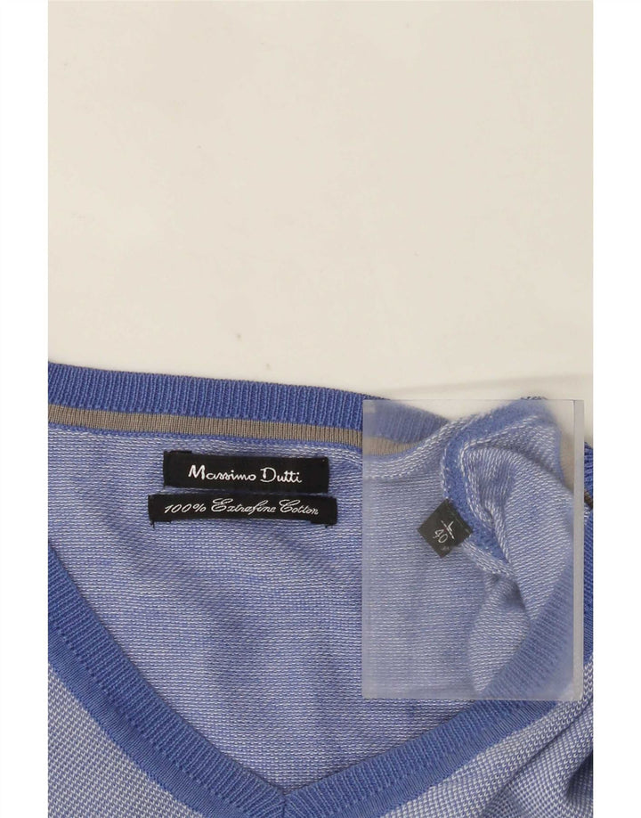 Massimo Dutti Jersey Con Cuello En V Hombre Large Azul Algodón