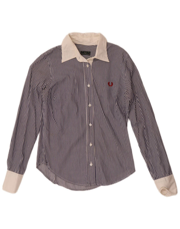 Fred Perry Camisa para mujer UK 10 Small Azul marino Rayas diplomáticas Algodón