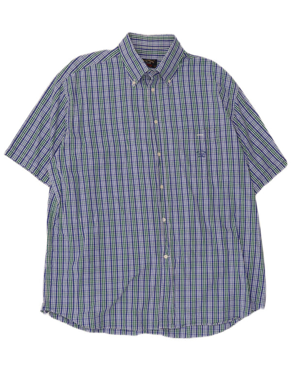 Paul & Shark Camisa de manga corta para hombre talla 45 17 3/4 XL azul a cuadros