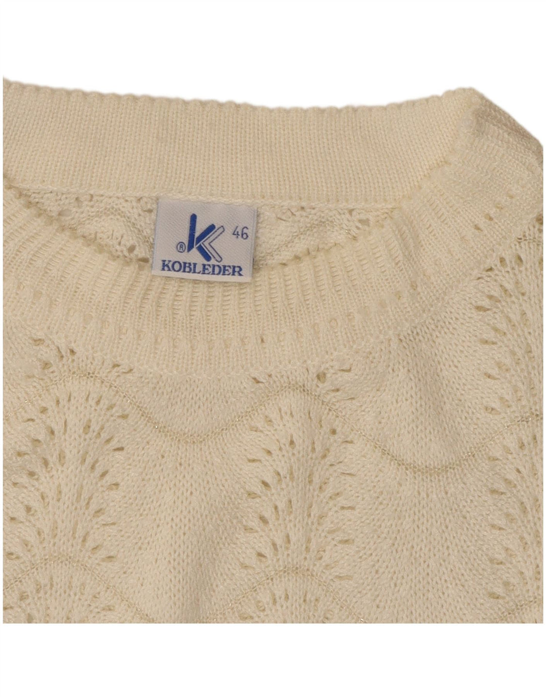 Vintage mujer cuello redondo jersey suéter IT 46 grande apagado blanco Chevron