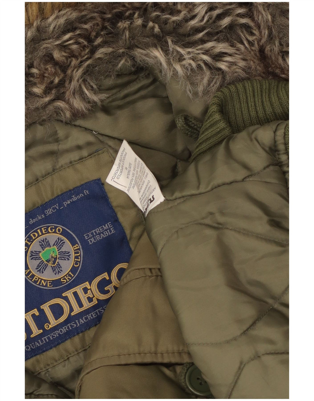 Chaqueta de esquí con capucha vintage para hombre Reino Unido 38 Nylon caqui medio