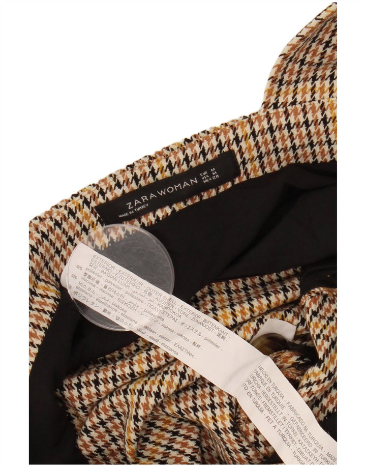 ZARA Vestido Pichi Mujer UK 42 Poliéster Pata De Gallo Marrón Medio