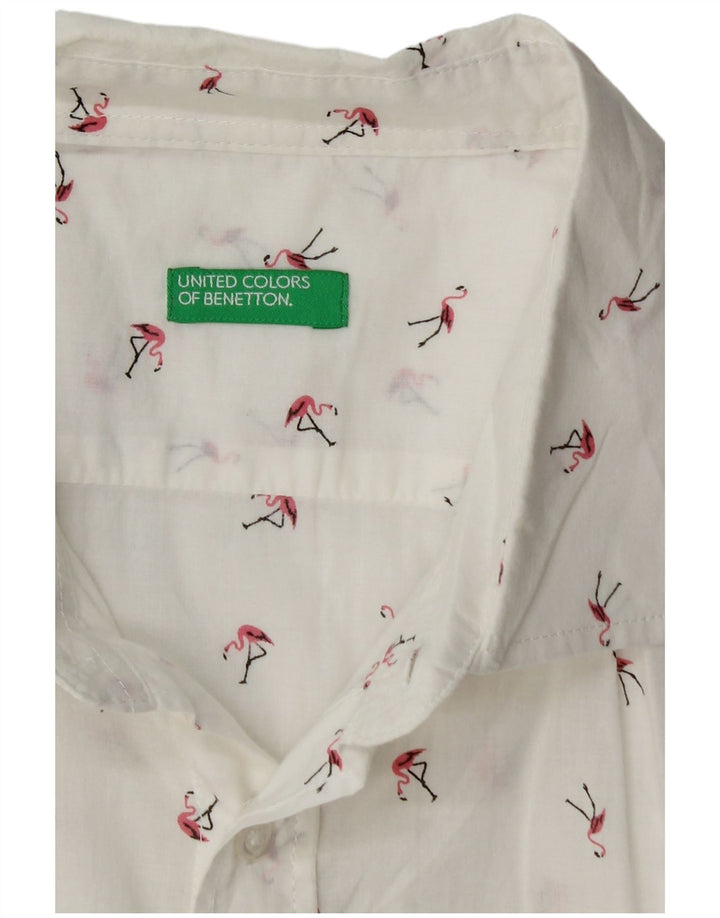 BENETTON Camisa Flamenca para Hombre Algodón Blanco Roto Mediano
