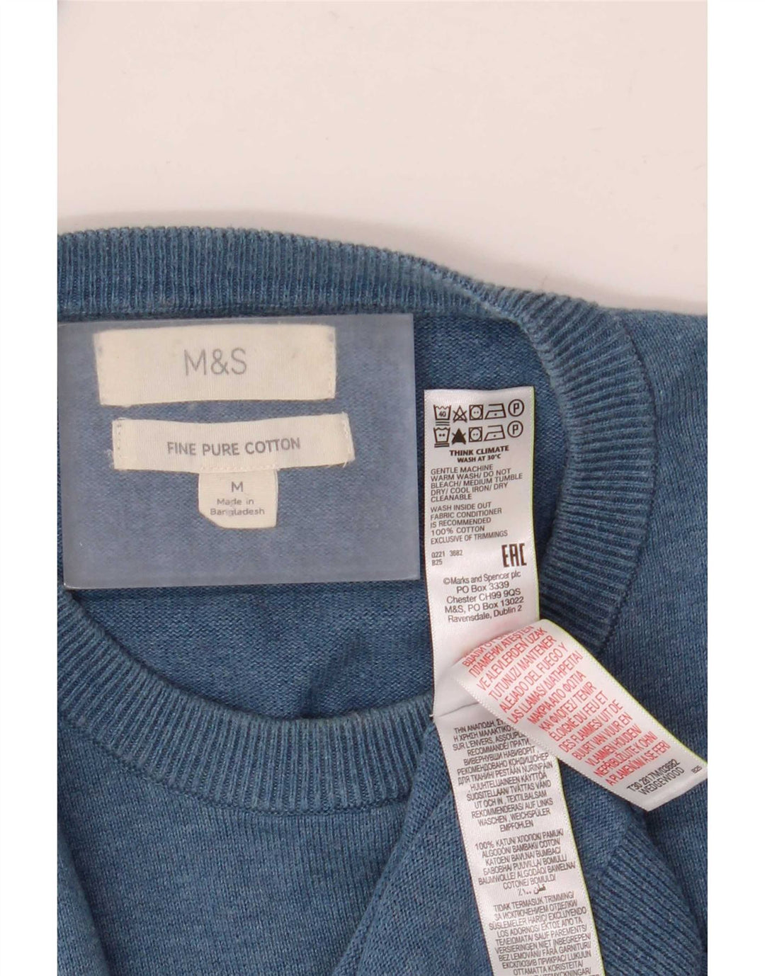 Marks & Spencer Jersey de cuello redondo para hombre de algodón azul medio