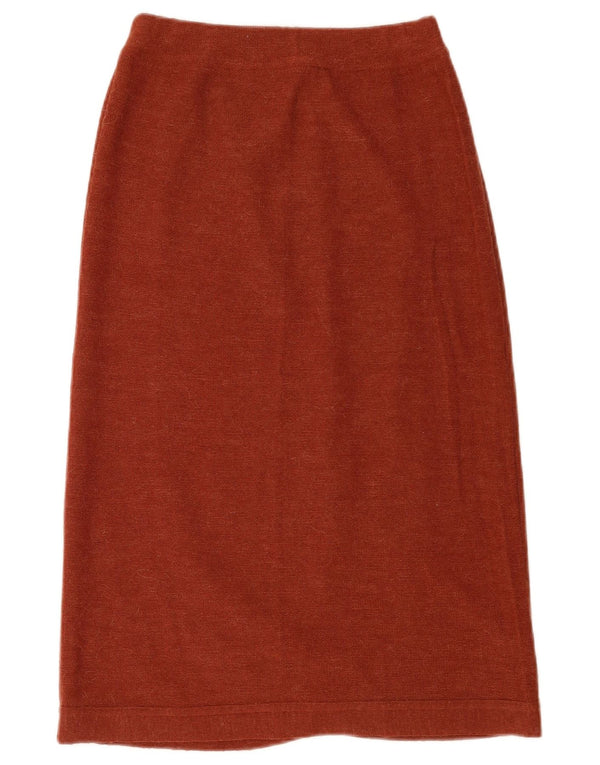 Vintage mujer punto midi falda W26 pequeño marrón