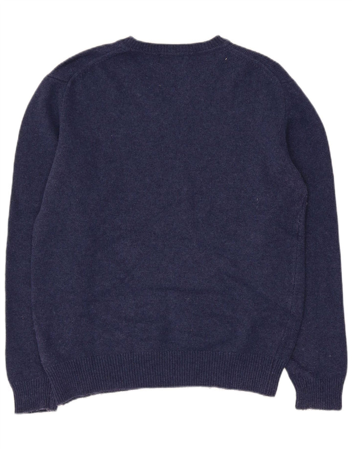 FILA Womens V-Neck Jumper Sweater UK 14 Medium Navy Blue Wool